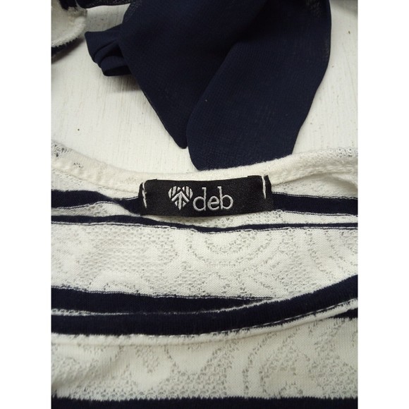 Vtg Deb Black Stripes White Shirt w Bow Tie Collar Size Small Made In USA - Picture 4 of 5